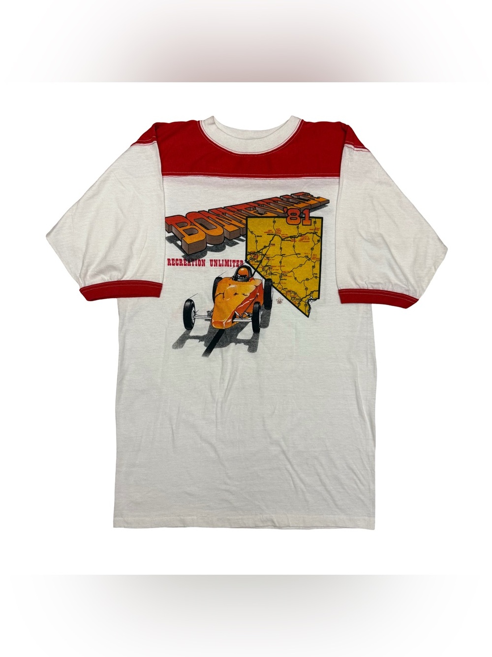 Vintage 1981 Bonneville Recreation Unlimited Salt Flat T Shirt Red White Large